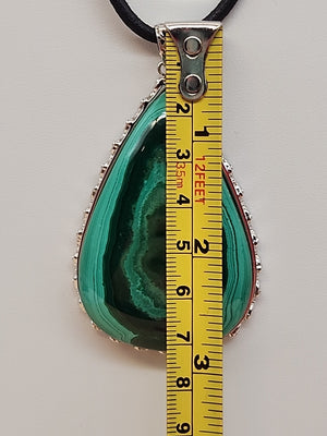 Green Malachite/Sterling Silver/Elephant Design Bezel Statement Pendant