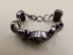 Pyritized Ammonite Shell/Pyrite/Quartz/Smoky Quartz/Sterling Adjustable Bracelet