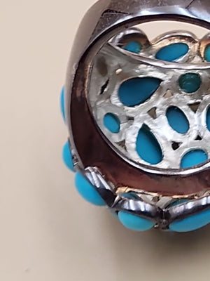 MICHAEL DAWKINS Sterling Silver Sleeping Beauty Turquoise Cluster Ring Size 7