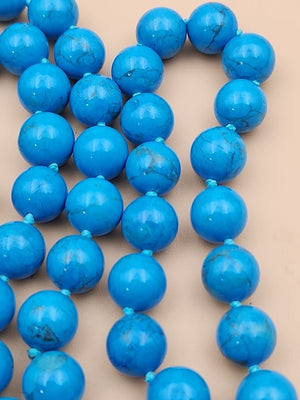 Turquoise 28" Beaded Necklace With Matching 14k Gold Post Stud Earrings