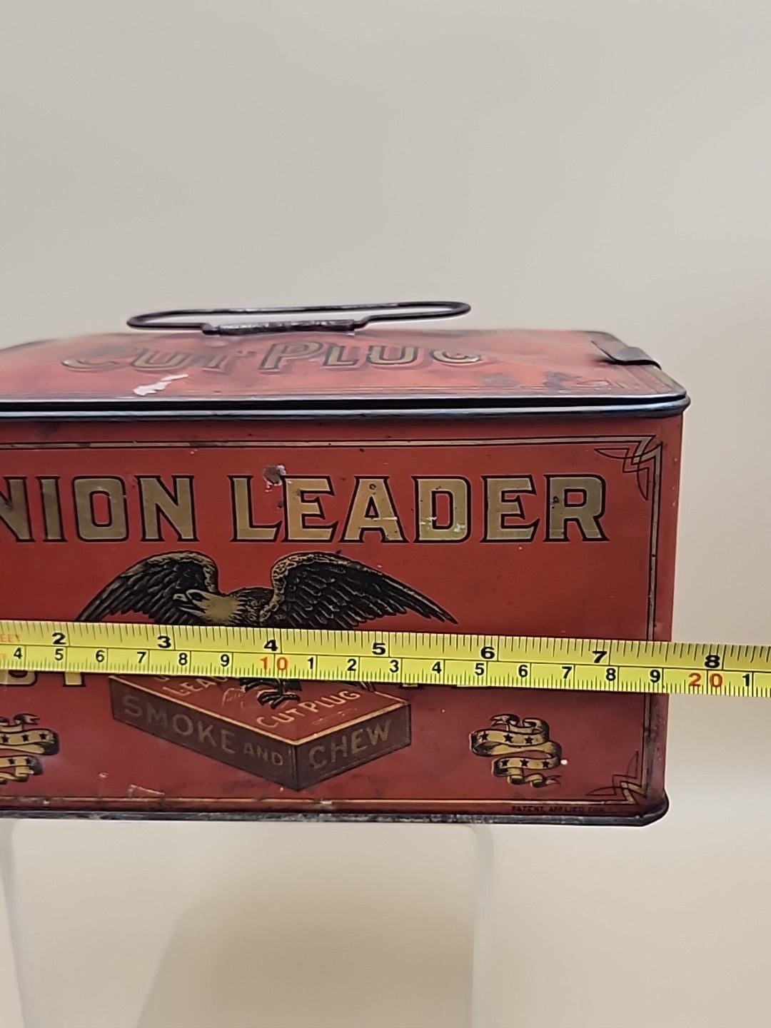 1900's UNION LEADER Antique Cut Plug Tobacco Tin With Lock And Handle