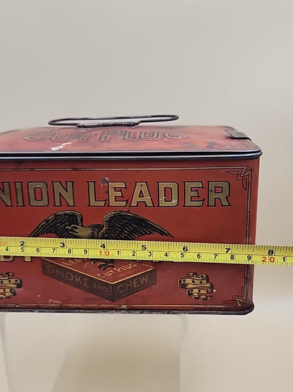 1900's UNION LEADER Antique Cut Plug Tobacco Tin With Lock And Handle