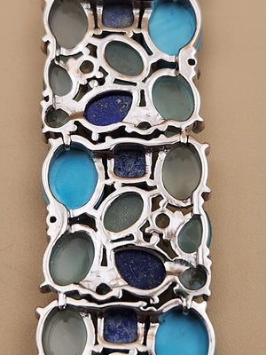 KHR JEWELS Stabilized Turquoise/Lapis/Chalcedony/Blue/White Topaz 7.5"Bracelet