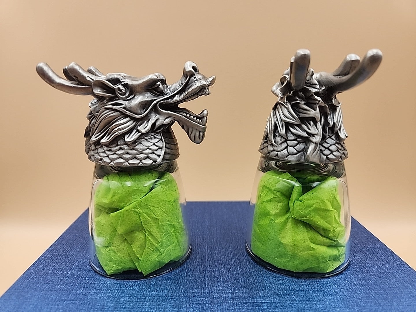 5IVESIS Set Of 2 Pewter Dragons Head Shot Glasses