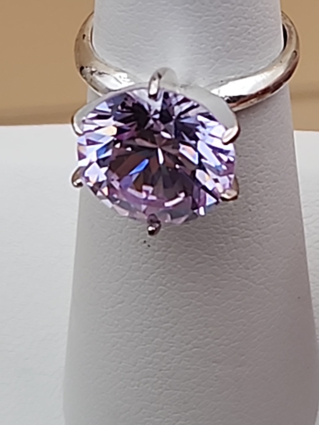 Lavender Cubic Zirconia/Portuguese Cut Solitaire/Sterling Silver  Ring Size 4.75