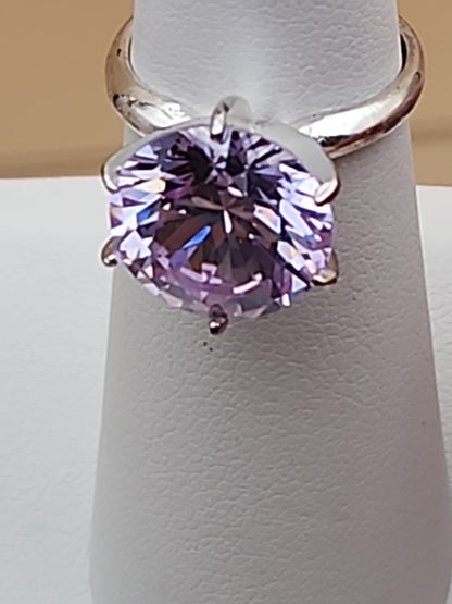 Lavender Cubic Zirconia/Portuguese Cut Solitaire/Sterling Silver  Ring Size 4.75