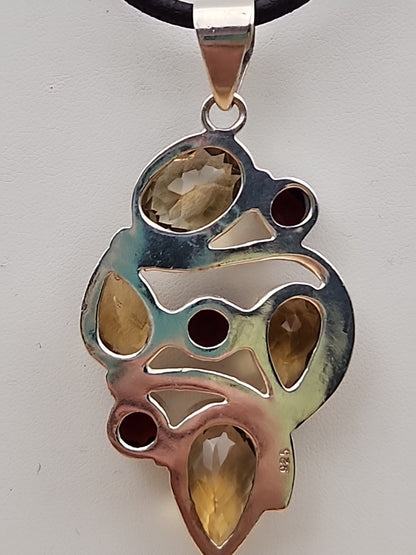 Garnet/Citrine/Sterling Silver Mixed Cut Pendant