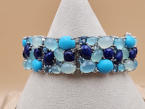 KHR JEWELS Stabilized Turquoise/Lapis/Chalcedony/Blue/White Topaz 7.5"Bracelet