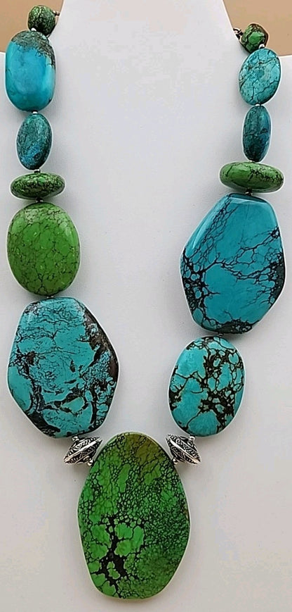 AMY KAHN RUSSELL Original  Green &  Blue Chunky Turquoise 24" Necklace 9.5 OZ TW