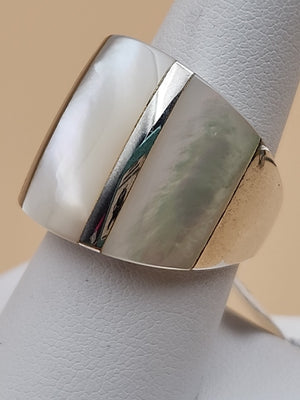 M.O.P./Sterling Silver Panel Bracelet/Inlaid M.O.P. Sterling Ring Size 8