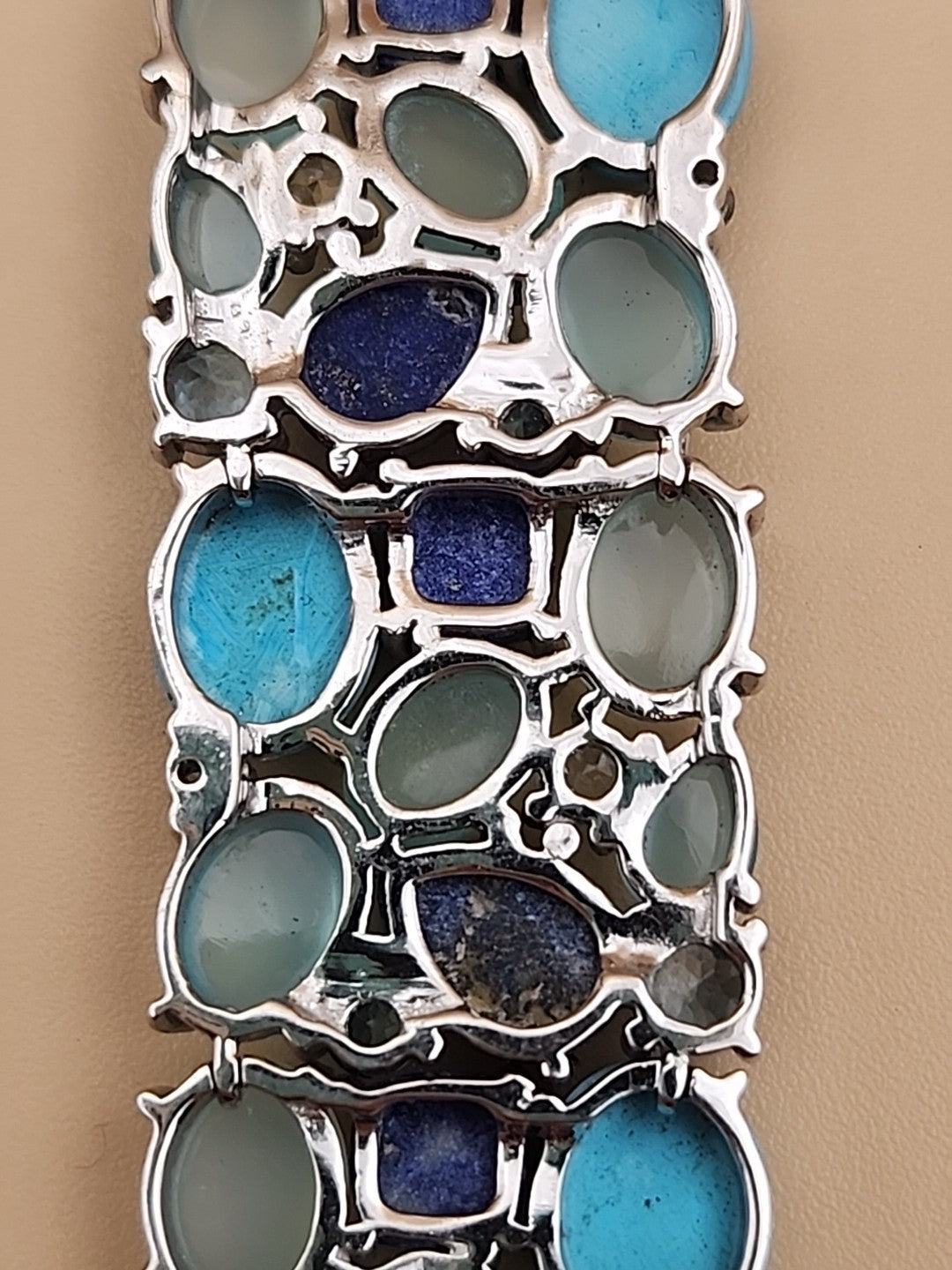 KHR JEWELS Stabilized Turquoise/Lapis/Chalcedony/Blue/White Topaz 7.5"Bracelet