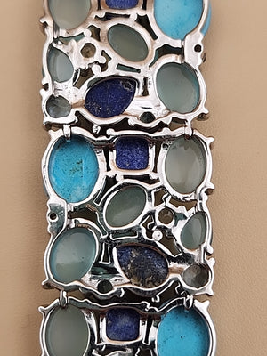 KHR JEWELS Stabilized Turquoise/Lapis/Chalcedony/Blue/White Topaz 7.5"Bracelet