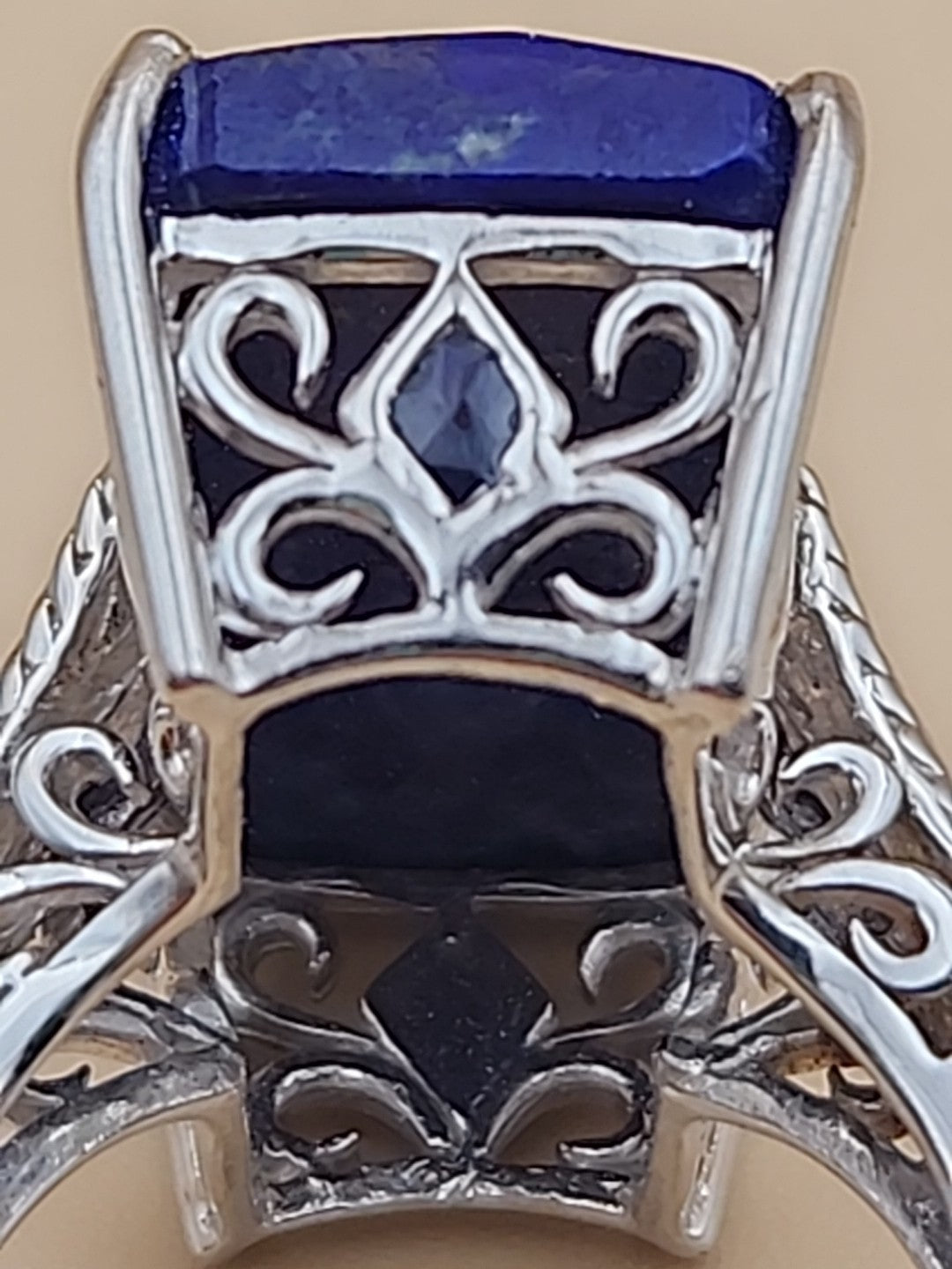 Faceted Lapis Lazuli/Sterling Silver Filagree Ring Size 7