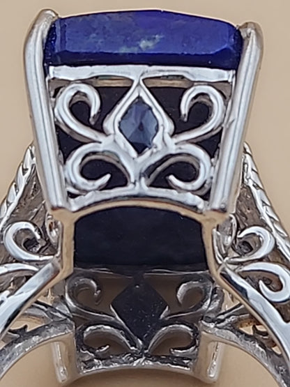 Faceted Lapis Lazuli/Sterling Silver Filagree Ring Size 7