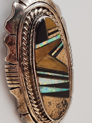 MELVIN FRANCIS Navajo 925 /Onyx/Jasper/Tiger Eye Inlay Pendant & Necklace