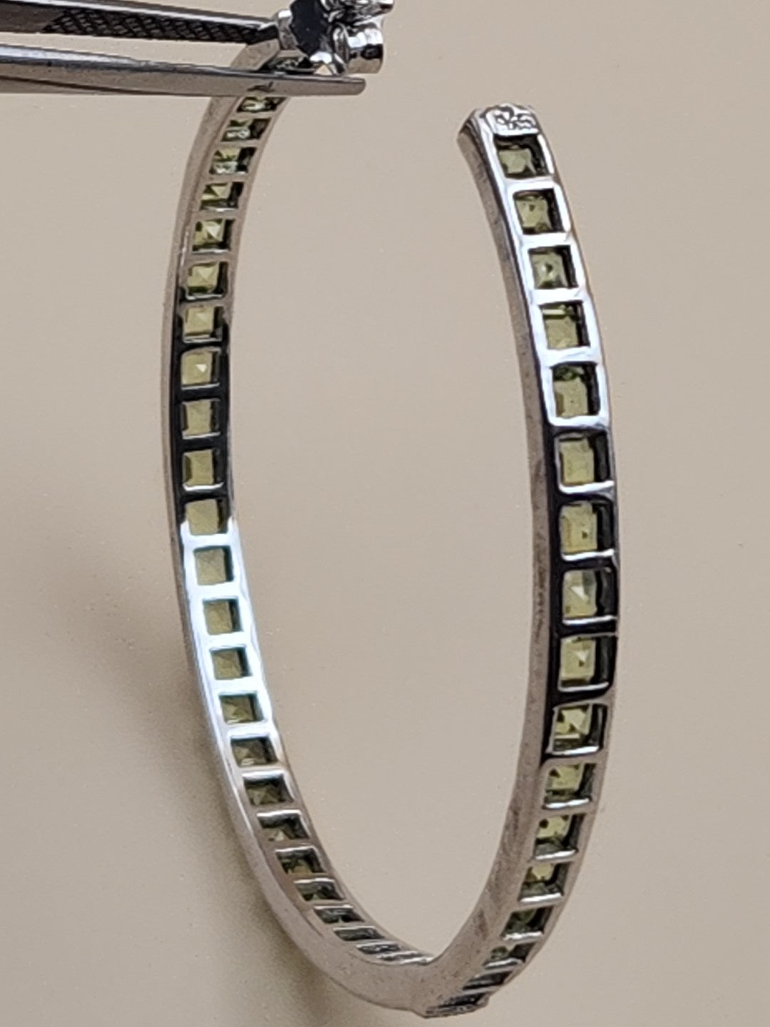 JTV Green Peridot/Sterling Silver/ 2" Channel Set/ Inside Out Hoop Earrings