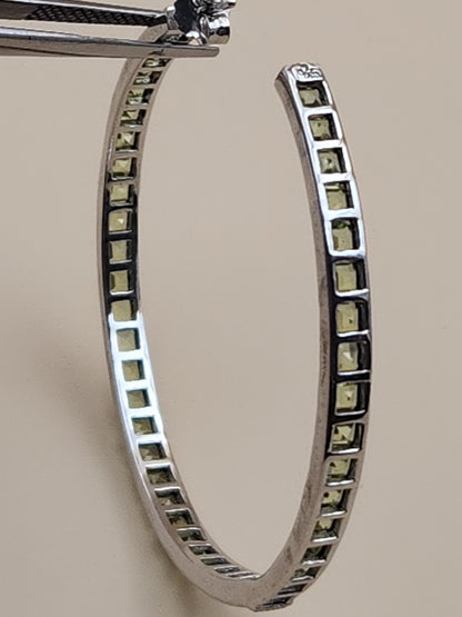 JTV Green Peridot/Sterling Silver/ 2" Channel Set/ Inside Out Hoop Earrings