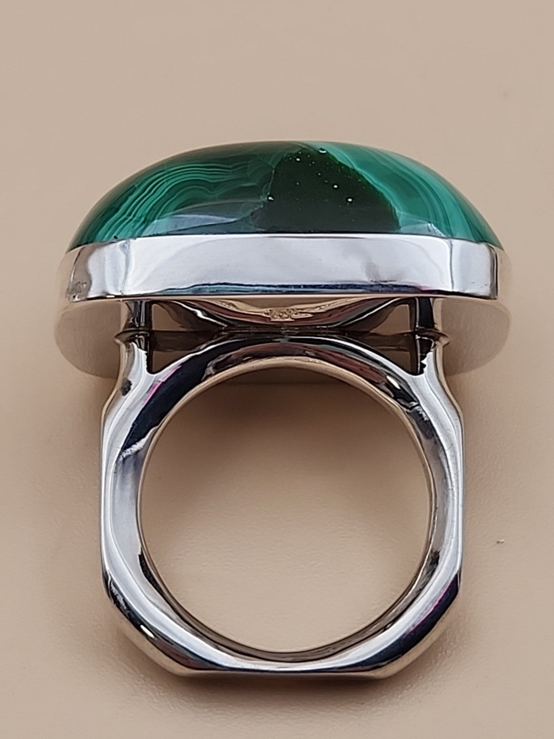 DESERT ROSE TRADING Chunky Square Congo Malachite/Sterling Silver Ring Size 7