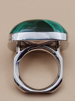 DESERT ROSE TRADING Chunky Square Congo Malachite/Sterling Silver Ring Size 7