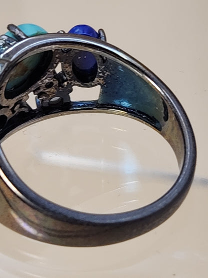 ROSS SIMONS Turquoise/Lapis/Amethyst/Black Rhodium Over Sterling Ring Size 7.25