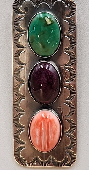 TONY YAZZIE N.A.  NAVAJO Spiny Oyster/Turquoise/Sterling Silver Pendant