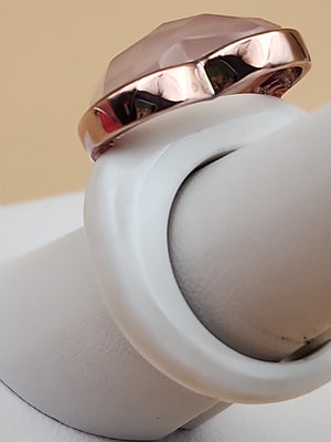 YOURS BY LOREN Rose Quartz/White Onyx/Vermeil Rose Gold Sterling Ring Size 7