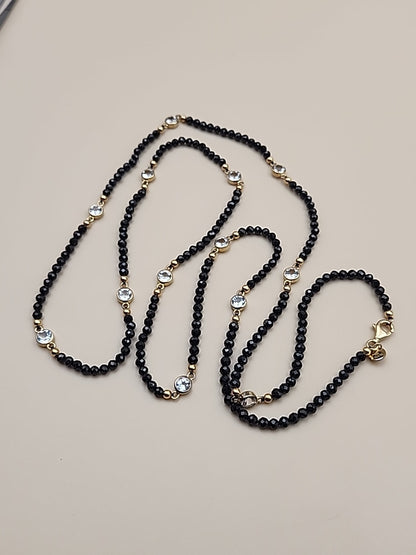 HSN Faceted Black Onyx/Topaz/14k Over Sterling Silver 36" Necklace