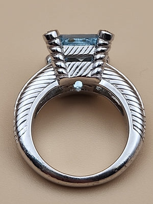 JUDITH RIPKA Aquamarine/Cubic Zirconia/Sterling Silver Ring Size 6