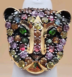 MICHAEL VALITUTTI Multi Gemstone/Sterling Silver/ Panther/Jaguar Head Ring Sz.5