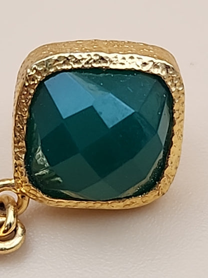 HSN CAROL BRODIE Gold Vermeil Faceted Black & Green Onyx Pear Drop Earrings