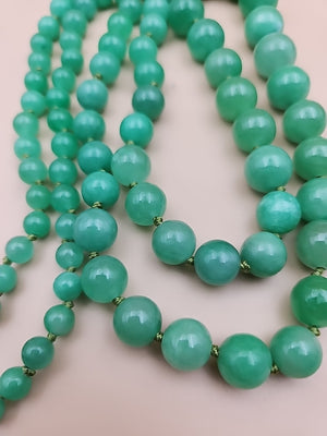 GRASSMAN-BLAKE 14k/Natural Green Onyx/Double Knotted/Graduated/Beaded Necklace