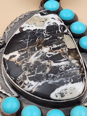 GILBERT PLATERO NAVAJO Sleeping Beauty/ White Buffalo Turquoise/Sterling Pendant