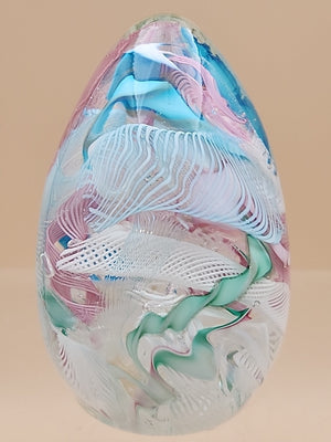 MURANO Italy Fratelli Toso Latticino Millefiori Scramble Pastel Egg Paperweight