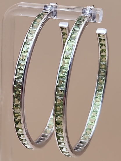 JTV Green Peridot/Sterling Silver/ 2" Channel Set/ Inside Out Hoop Earrings