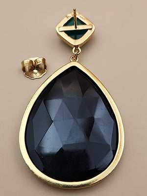 HSN CAROL BRODIE Gold Vermeil Faceted Black & Green Onyx Pear Drop Earrings