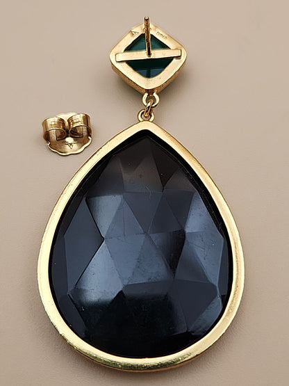 HSN CAROL BRODIE Gold Vermeil Faceted Black & Green Onyx Pear Drop Earrings