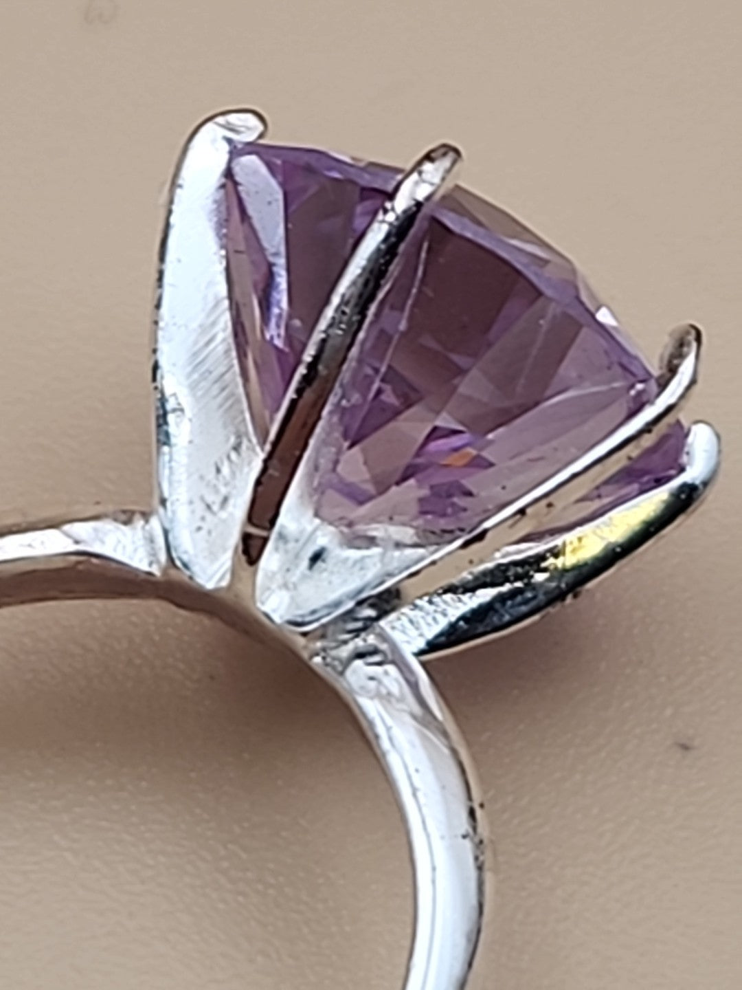 Lavender Cubic Zirconia/Portuguese Cut Solitaire/Sterling Silver  Ring Size 4.75