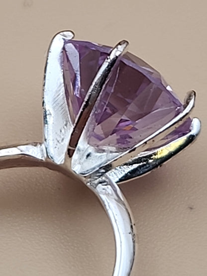 Lavender Cubic Zirconia/Portuguese Cut Solitaire/Sterling Silver  Ring Size 4.75