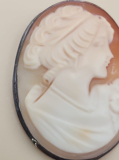 Sterling Silver Victorian Hand Carved 40mm Cameo Pendant/Brooch
