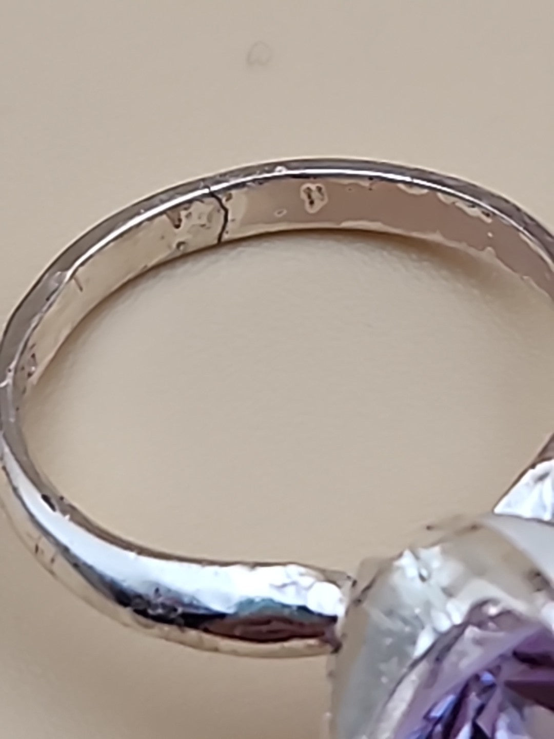 Lavender Cubic Zirconia/Portuguese Cut Solitaire/Sterling Silver  Ring Size 4.75