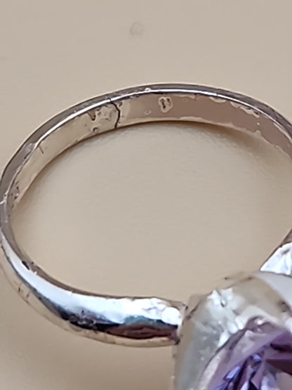 Lavender Cubic Zirconia/Portuguese Cut Solitaire/Sterling Silver  Ring Size 4.75