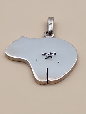 Mexico Southwest Style 950 Fine Silver/ Black Inlaid Onyx Bear Pendant