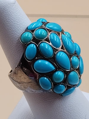 MICHAEL DAWKINS Sterling Silver Sleeping Beauty Turquoise Cluster Ring Size 7