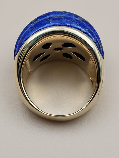 ROSS SIMONS Carved Lapis Lazuli/18k Over Sterling Dome Ring Size 7