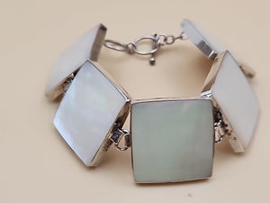 M.O.P./Sterling Silver Panel Bracelet/Inlaid M.O.P. Sterling Ring Size 8