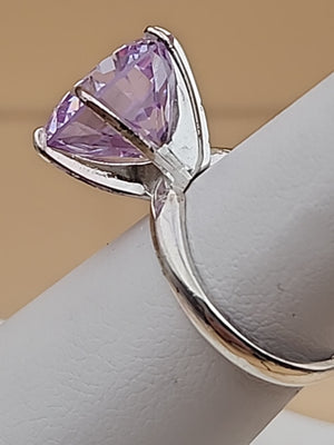 Lavender Cubic Zirconia/Portuguese Cut Solitaire/Sterling Silver  Ring Size 4.75