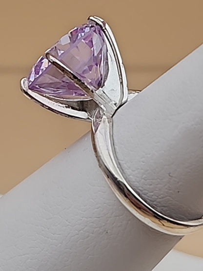 Lavender Cubic Zirconia/Portuguese Cut Solitaire/Sterling Silver  Ring Size 4.75