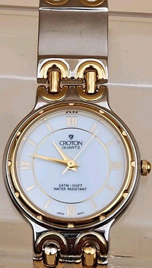 CROTON Vintage Quartz Gold/Silver Tone Women's Wristwatch New Battery