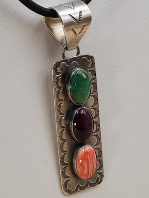 TONY YAZZIE N.A.  NAVAJO Spiny Oyster/Turquoise/Sterling Silver Pendant