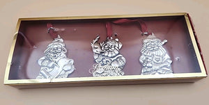 GORHAM Sterling Silver Plated Santa Claus Christmas Ornaments Set Of 3